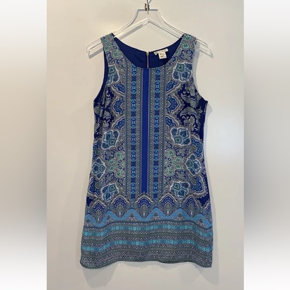 Artisan NY Blue Paisley Print Sleeveless Shift Dress Womens Size 6 (233)‎
